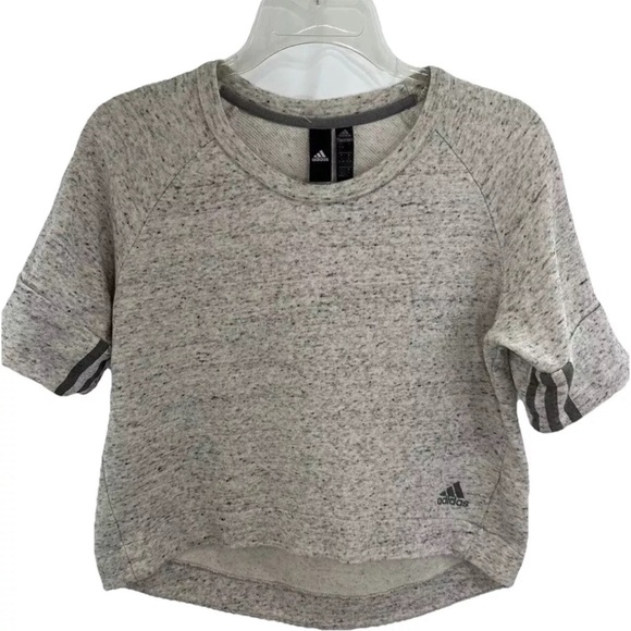 adidas Tops - Adidas Gray French Terry Cropped Sweatshirt Women’s Small Short Sleeve Logo